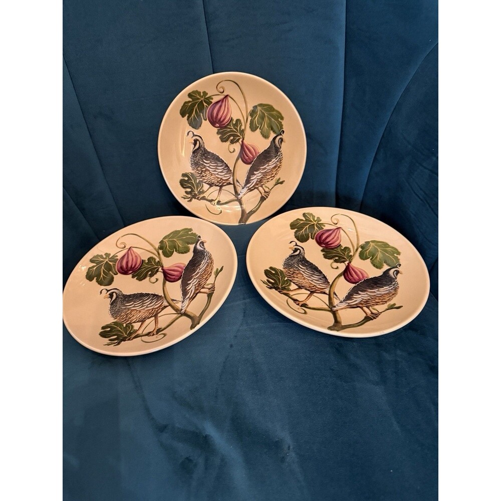 Set of 3 Pottery Barn Harvest Quail Luncheon Salad Plates 9" Retired